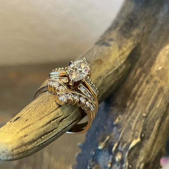 Marquis Diamond Wedding Set Sz 7.25. CAN BE RESIZED - Picture 2 of 8